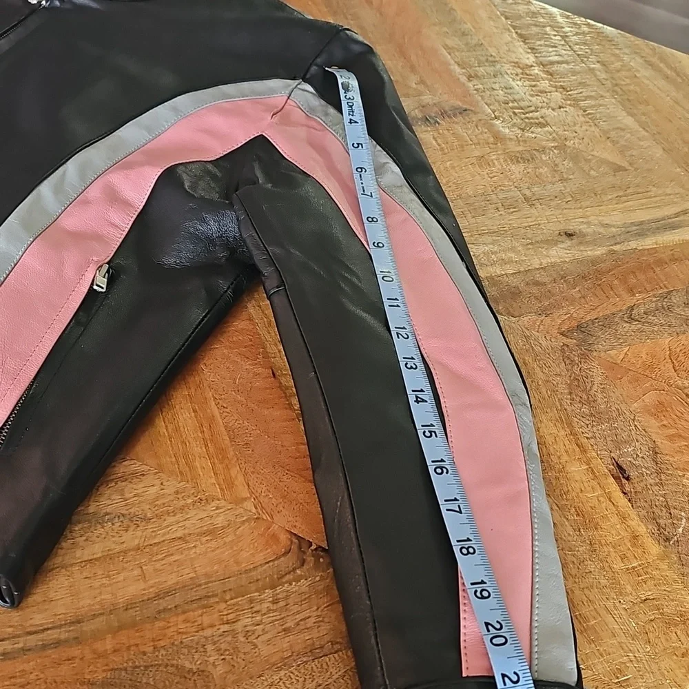 Cycle Leather Jacket XL Pink Gray Black - Picture 14 of 14